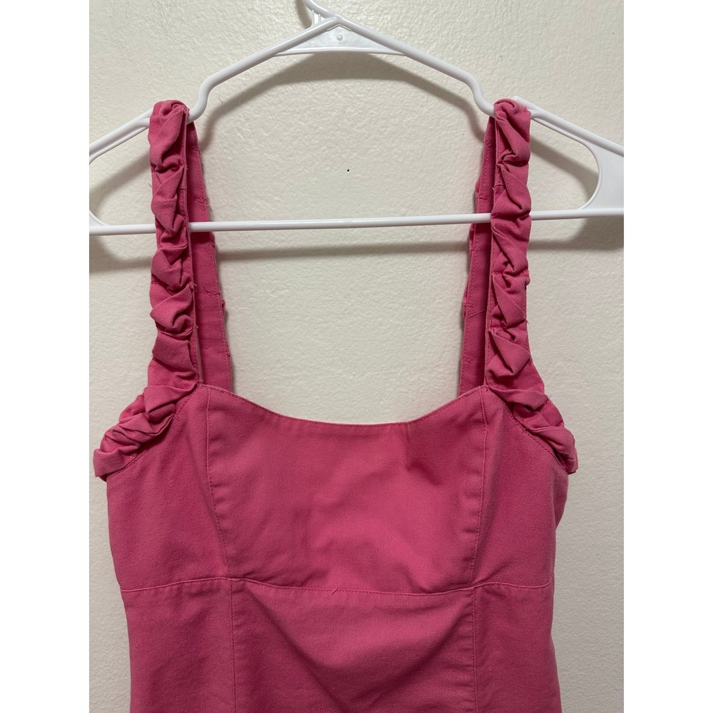 Avantlook Hot‎ Pink Square Neck Ruffle Strap Mini Dress Tie Back - Picture 6 of 10